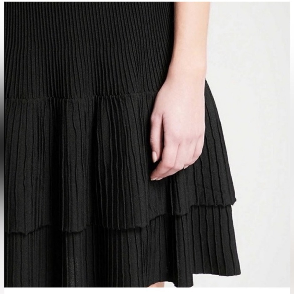 Maje Raliano Pleated Ribbed Knit Dress In Black - Picture 3 of 11